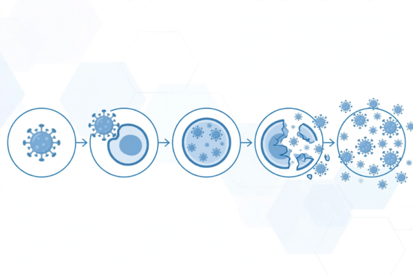 Clinical medical illustration showing the five stages of a herpes outbreak as an educational diagram