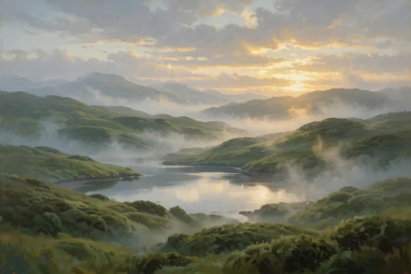 Alison Ogilvie biography — tranquil Scottish highlands at dawn, reflecting her quiet life away from the spotlight