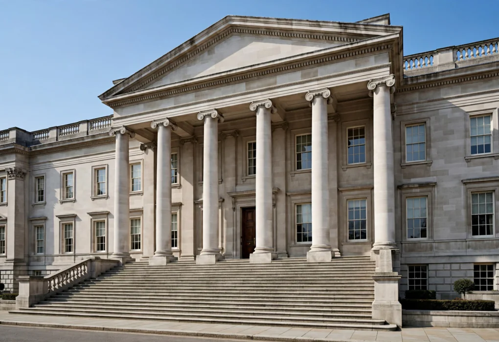 Exterior of a grand UK county court building with stone columns, representing the Civil National Business Centre CNBC