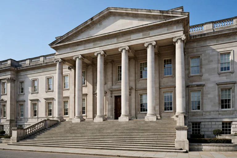 Exterior of a grand UK county court building with stone columns, representing the Civil National Business Centre CNBC