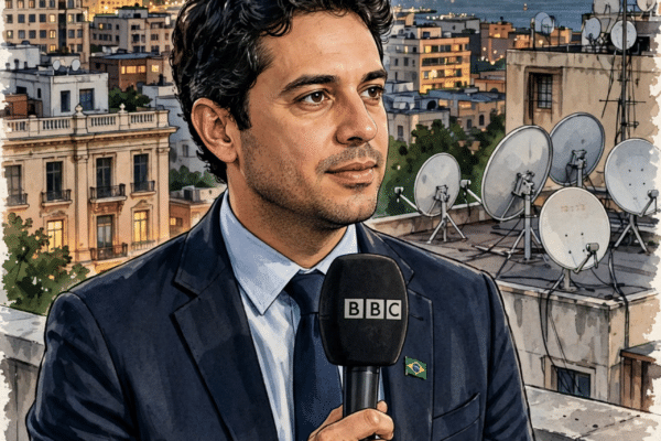 BBC correspondent reporting live from Beirut illustrating the Hugo Bachega accent story