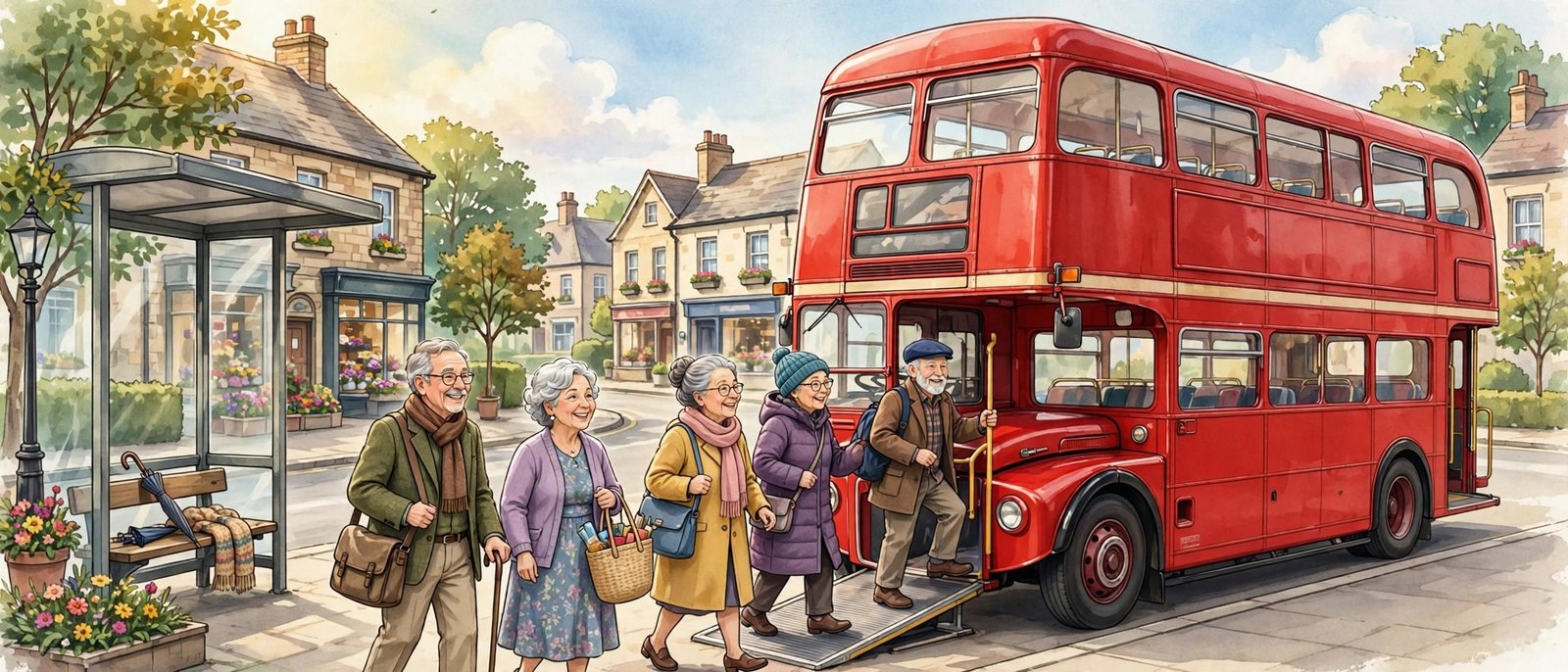 Senior passenger boarding a bus with a free bus pass in the UK