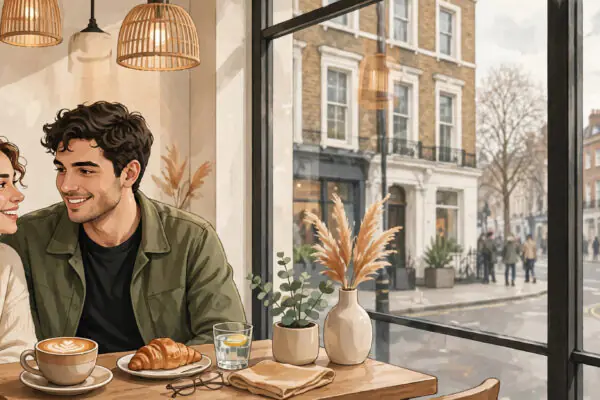 Young Londoners on a date in the city at dusk