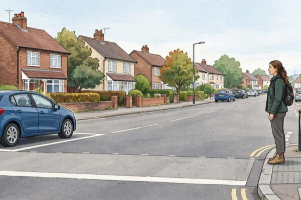 Puffin crossing traffic lights showing steady amber in the UK