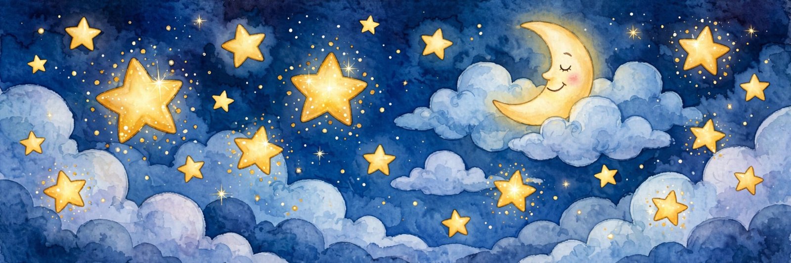 Child singing Twinkle Twinkle Little Star under a starry night sky