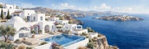 Luxury villa with infinity pool overlooking the Aegean Sea in Greece