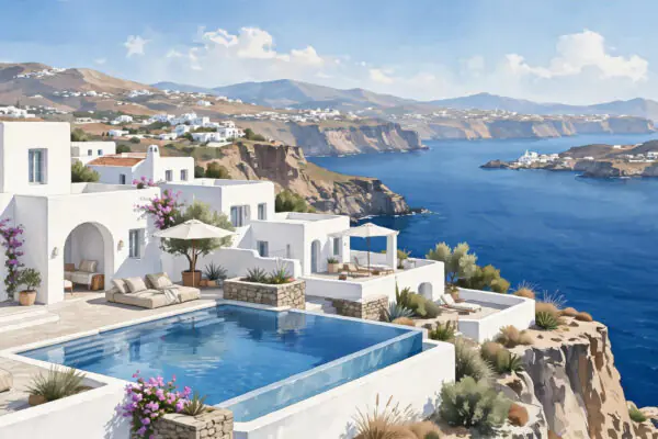 Luxury villa with infinity pool overlooking the Aegean Sea in Greece
